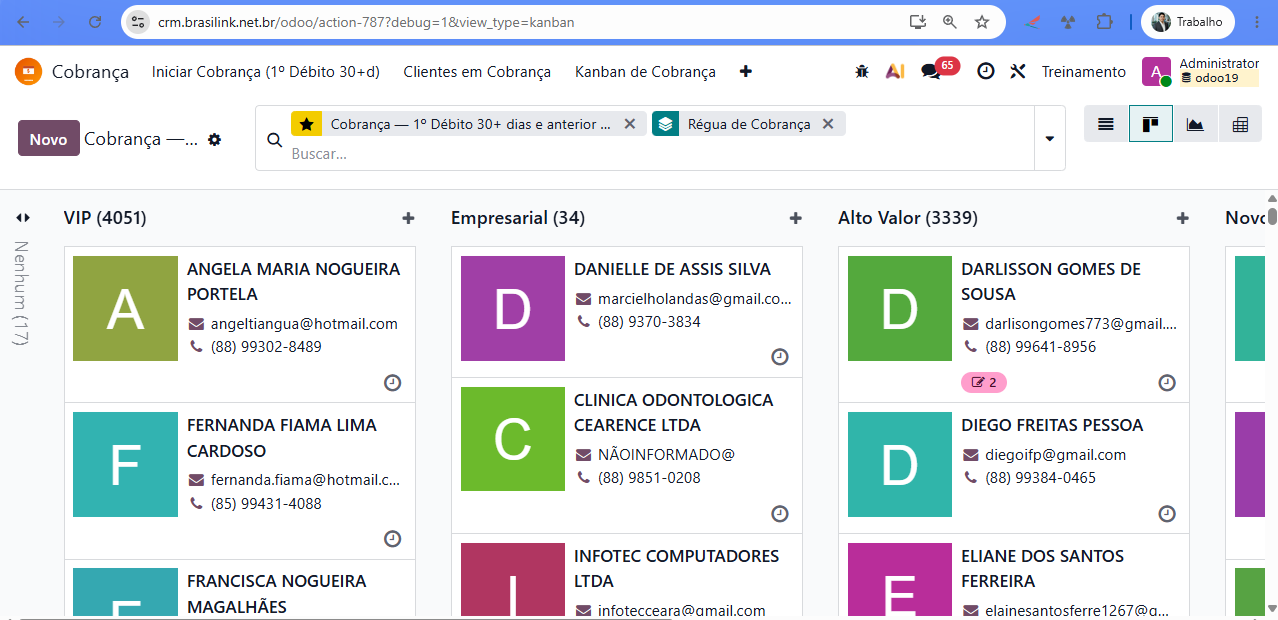 Operacao real da cobranca no Odoo